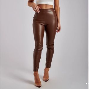 Meshki Shayla Skinny Faux Leather Split Pant - Chocolate